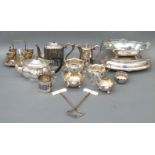 A quantity of plated ware including egg set, Mappin and Webb tea ware, tankard impressed 1897,