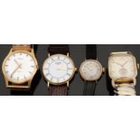 Four ladies and gentleman's wristwatches comprising a 9ct gold Timor, Hamilton, Oris and Rotary.