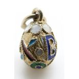 A Russian silver cloisonné egg pendant, marked 84,