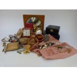 A collection of costume jewellery to include compacts, chains, Fabergé box,
