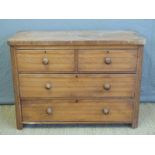 A 19thC satinwood chest of three long drawers,