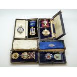 Four hallmarked silver and enamel Masonic jewels / medals, lodges include St Mowdens 4850,