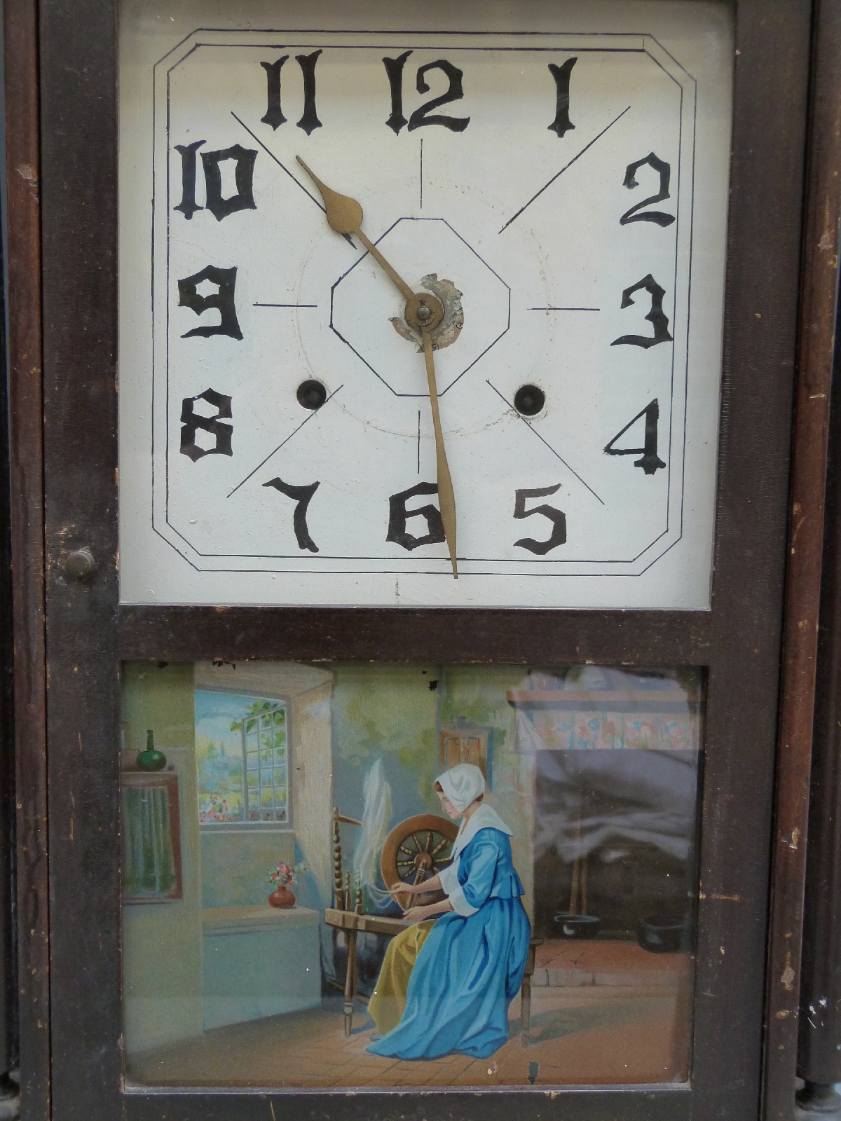 American wall shelf two train clock in stained wood case, - Image 2 of 2