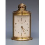 Solo c1950s alarm clock in brass cylindrical lantern style case,