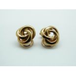 A pair of 9ct gold knot earrings, 4.