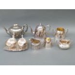 An Elkington plated teaset, pair of Mappin and Webb sauce boats,