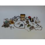 A collection of silver jewellery etc including necklaces, Alpaca brooch,