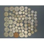 A collection of largely silver UK coinage to include 23 pre 1920 silver 3d including Victorian,