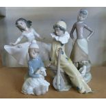 Four Lladro and Nao figures including a girl with butterfly,