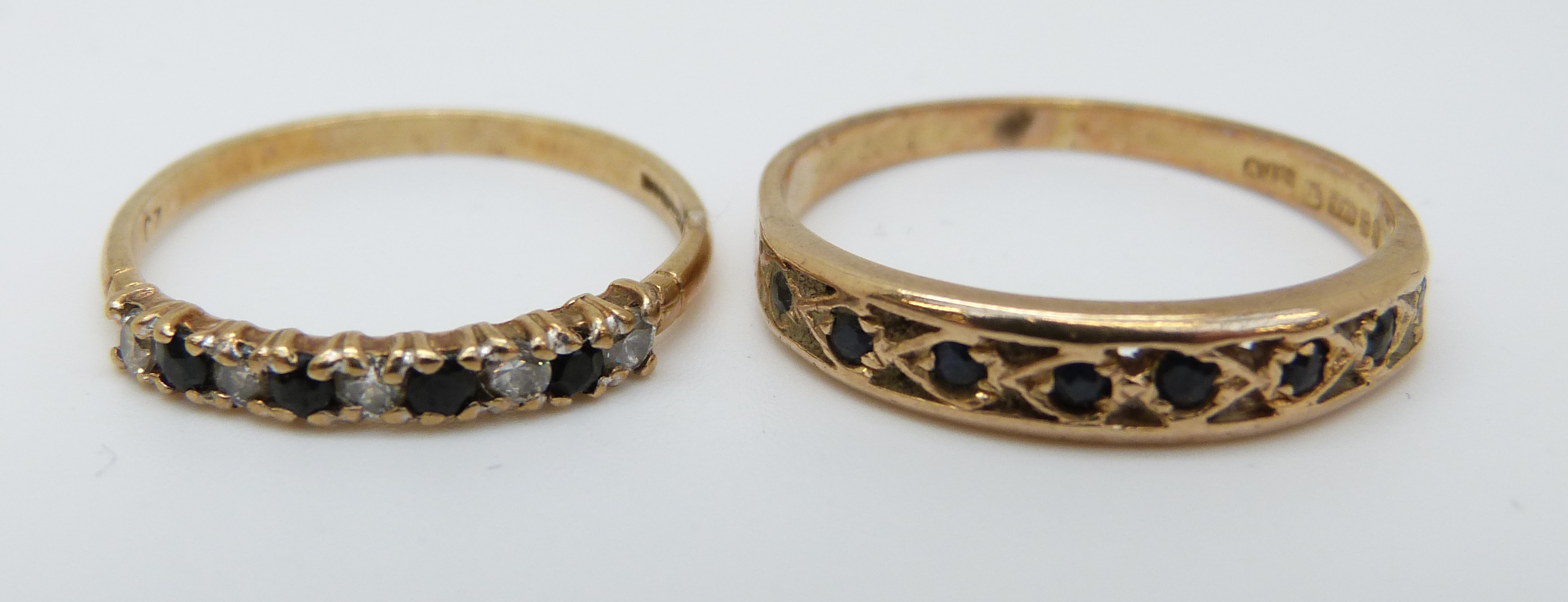 A 9ct gold ring set with sapphires and a 9ct gold ring set with sapphires and cubic zirconia, - Image 3 of 4