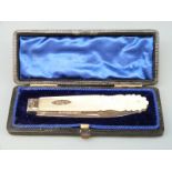 A Victorian hallmarked silver and mother of pearl fruit knife in original case,