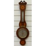 Reyneroid mid-20thC oneroid barometer in banjo style inlaid wooden case,