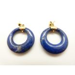 A pair of lapis lazuli earrings with 18ct gold mounts and another similar pair