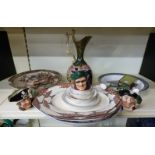 Three Royal Doulton small character jugs, Royal Worcester serving plate,