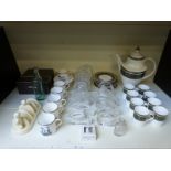 A quantity of Royal Worcester coffee cans and saucers, Royal Doulton 'Vanborough' coffee set,