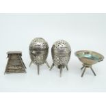 Two Chinese white metal salts with floral decoration,