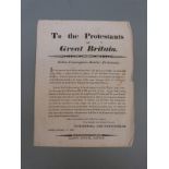 A George III political and religious electioneering reform handbill/broadside "To the Protestants