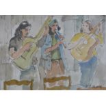 Hubert Andrew Freeth pen and watercolour 'Music Makers' signed lower right, 19 x 27cm,