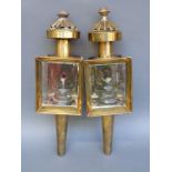 A pair of brass carriage lamps,