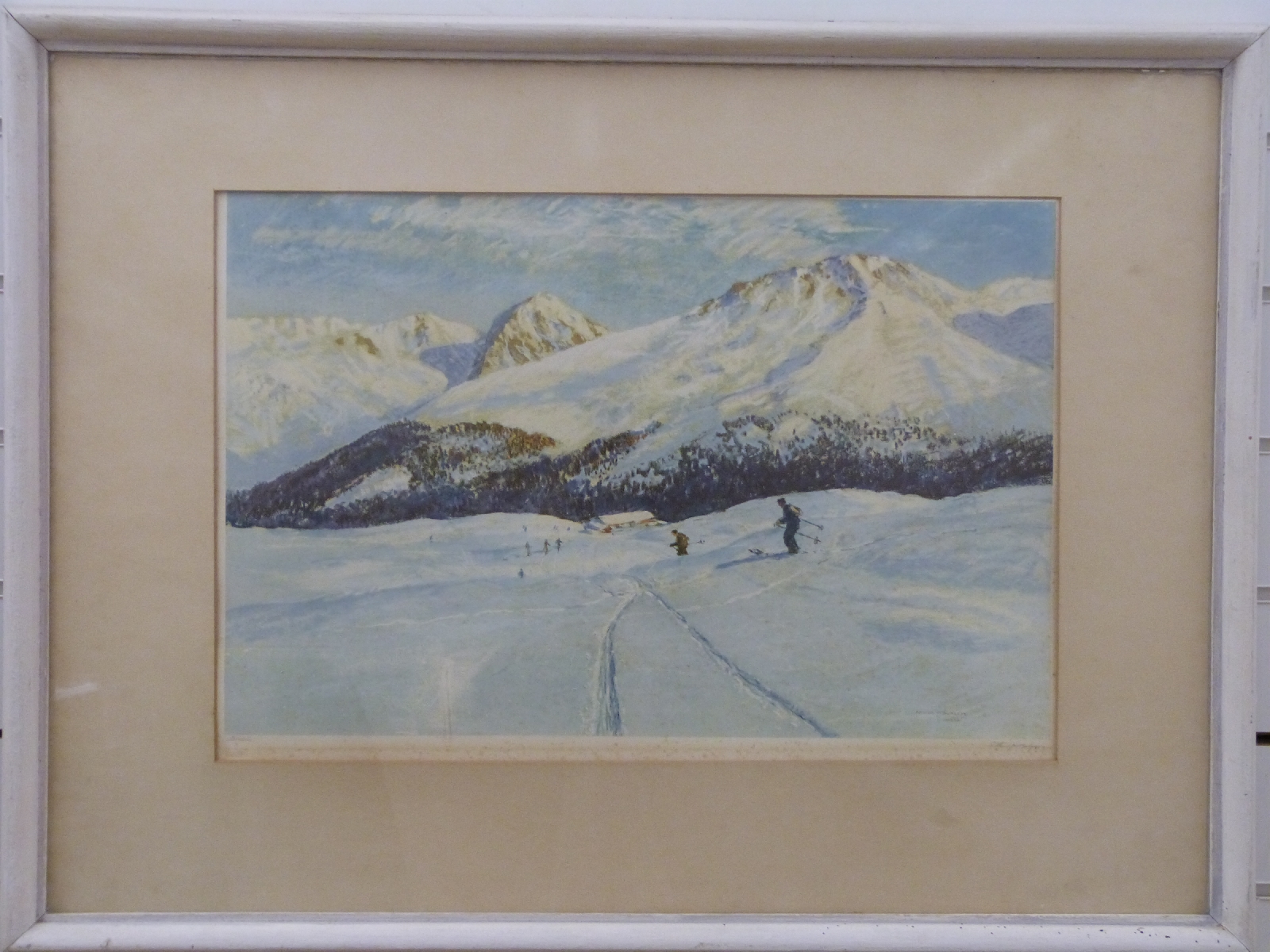 Arthur Burgess signed print skiers in an Alpine landscape, 36 x 54cm, - Image 2 of 5
