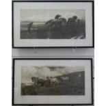 After Herbert Dicksee pair of etchings of working Shire horses, one 'Against the Wind and Open Sky',