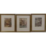 Three 19thC watercolours, one depicting Nelson on a deck, possibly Trafalgar,