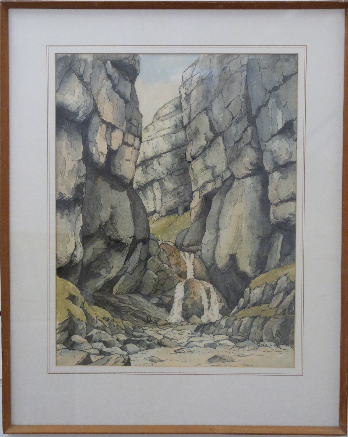 Watercolour 'The Waterfall, Gardale Scar', signed Shelagh and dated '72 lower right, - Image 2 of 3