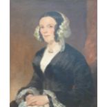 A 19thC oil on canvas of a seated lady in period dress 75 x 62cm,