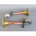 A pair of Trico copper and brass car air horns,