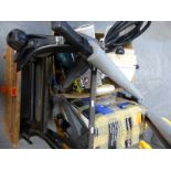 A quantity of tools and household items including Black & Decker Scorpion saw, car vacuum,