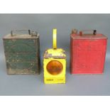 Two 2 gallon petrol cans,