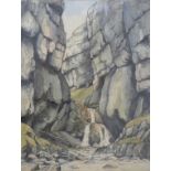 Watercolour 'The Waterfall, Gardale Scar', signed Shelagh and dated '72 lower right,