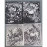Harrison Weir two original wooden printing blocks with carved images of a deer and fawn within