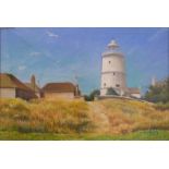 Cecil Riley (1917-2015) pastel lighthouse and cottages, signed and dated '96 lower left,