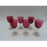 Six Victorian cranberry glass wine goblets