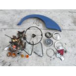 A quantity of Morris Minor parts including a ring, speedo,