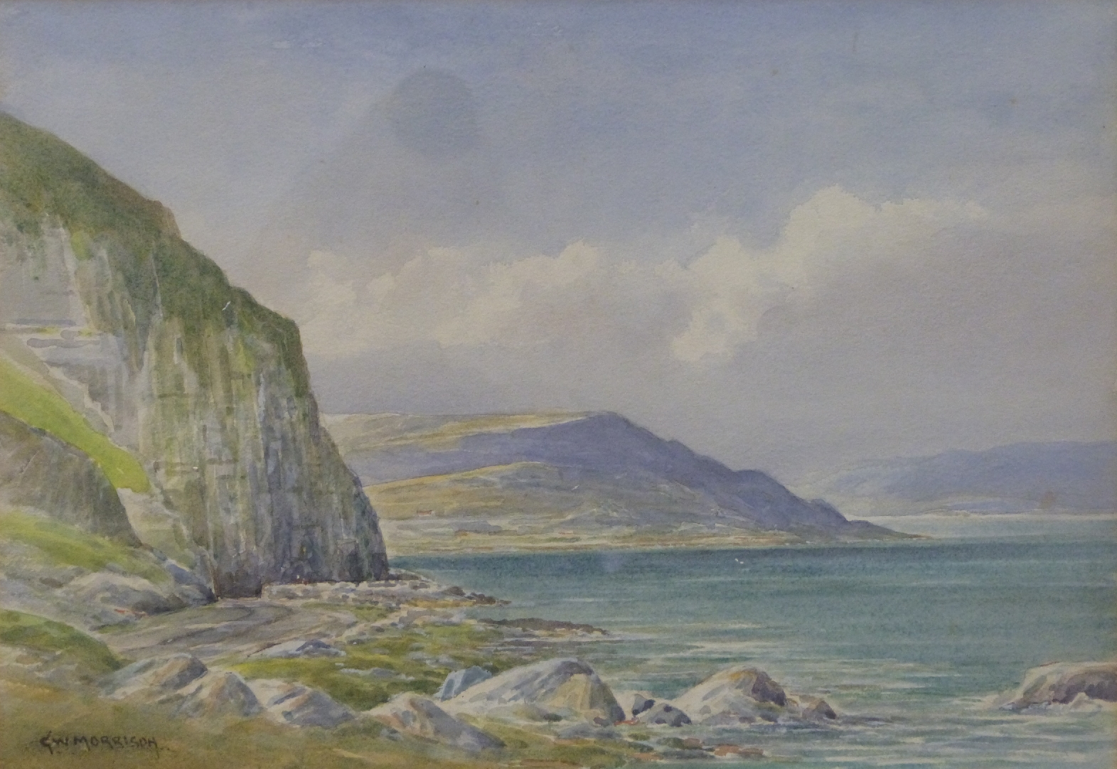 George William Morrison (Irish) early 20thC watercolour 'Coast Road and Glenarm Head, Co Antrim, N.