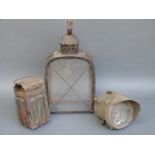 Miller acetylene motorcycle head light, carriage or similar lamp and a pierced and glazed lamp,