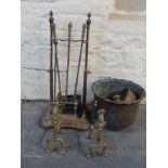A brass companion set on stand,