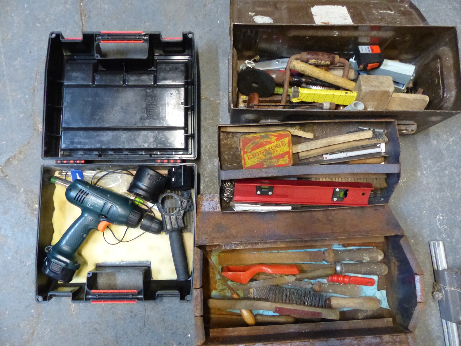 A quantity of tools and consumables including woodworking tools, files,