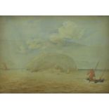 A 19thC watercolour of Steep Holm in the Bristol Channel with sailing boat to foreground, unsigned,