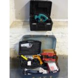 A quantity of power tools including circular saw, JCB drill, Kinzo polisher,