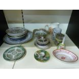 A collection of oriental ceramics including bowl, dishes, vases, a hand bell, pots etc.