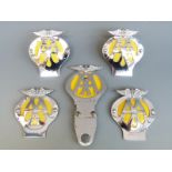 Five AA motorcycle badges,