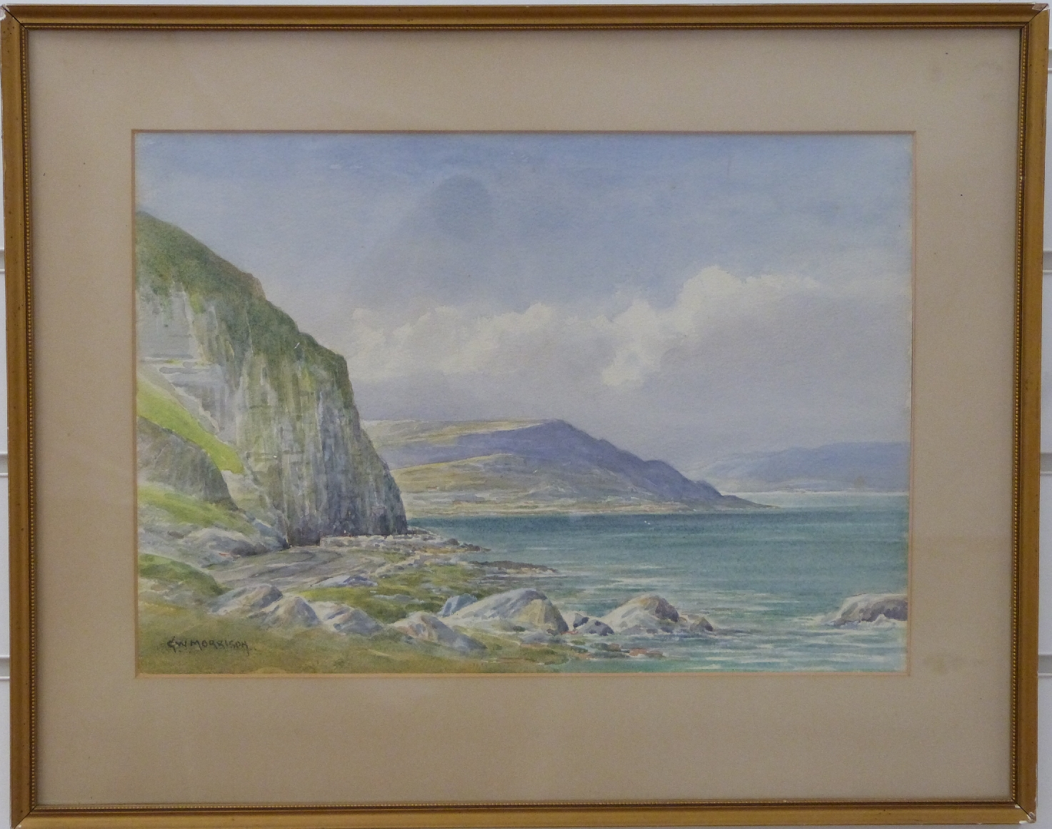 George William Morrison (Irish) early 20thC watercolour 'Coast Road and Glenarm Head, Co Antrim, N. - Image 2 of 3