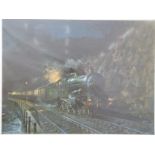 Terence Cuneo signed print 'Night Express' with blind stamp lower left,