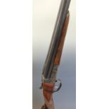 AYA 12 bore side by side shotgun with chequered grip and forend, raised ball sight,