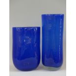 Two blue glass vases by Henry Dean, labelled, tallest 31.