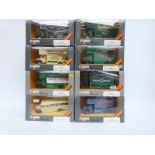 Eight Corgi Classics diecast model Bedford 0 Series Pantechnicon vans and Bedford Type OB Coach,