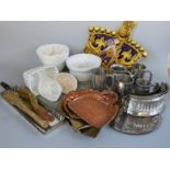 A quantity of kitchenalia including pie moulds, jelly moulds, crumb brushes including Art Nouveau,